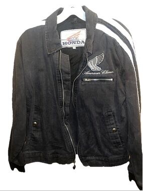 Vintage Honda Black Denim Wing Embroidered Motorcycle Jacket size M